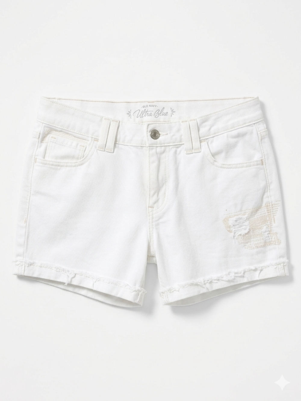 Old Navy White  Ultra Blue Mid Rise Denim Shorts - Casual Frayed Hem - Picture 2 of 4